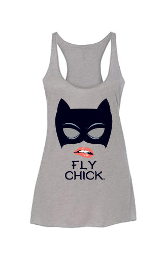 Fly Chick Cat Woman Racerback Athletic Grey Tank